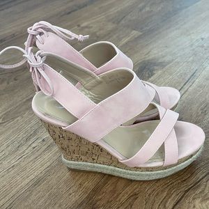 Womens Blush Cork Wedge Platform Sandals